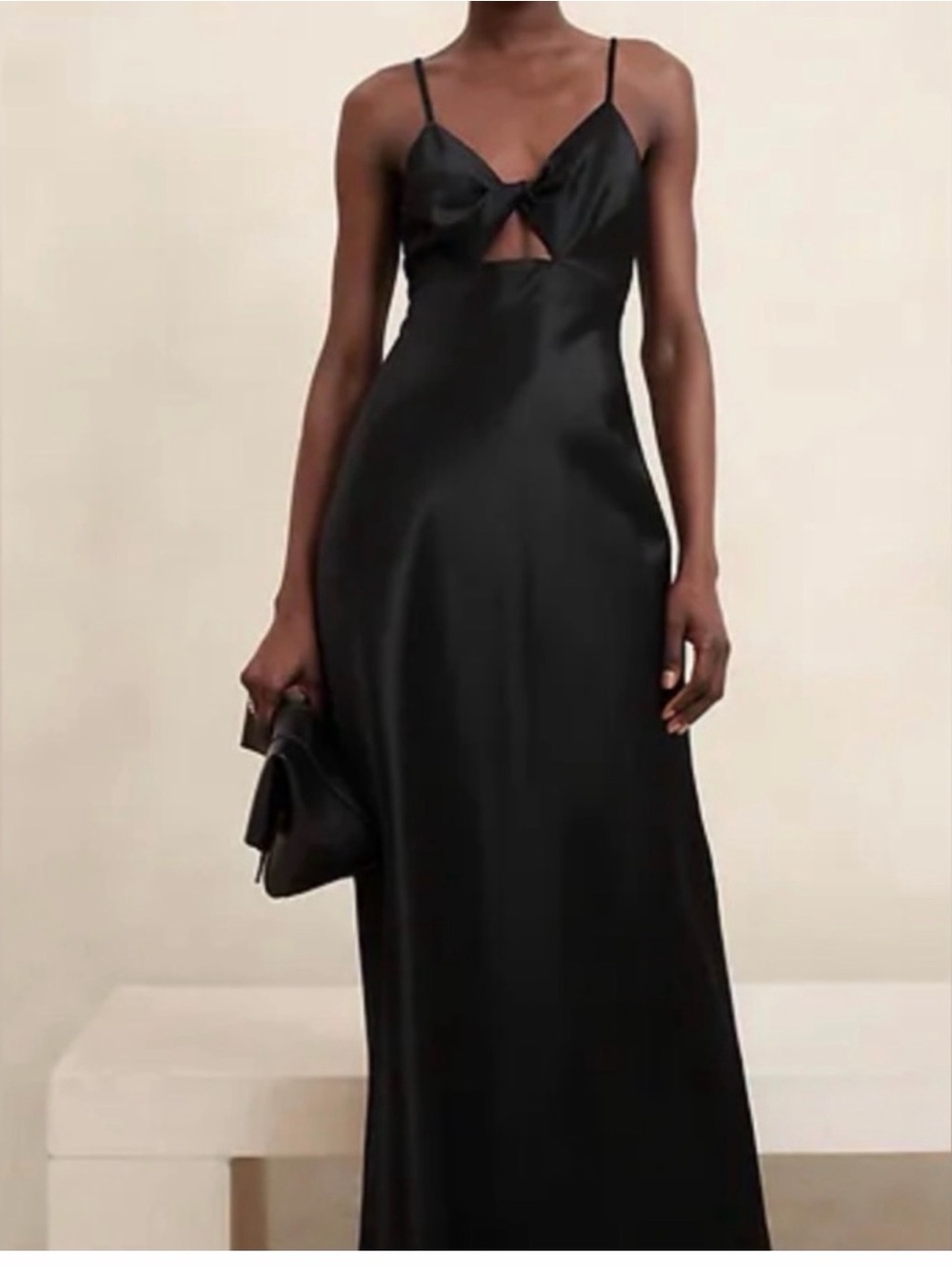 Banana Republic Black Satin Tie-Front Spaghetti Strap Dress NWT size 8 petite